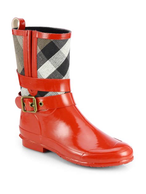 burberry patent quilted red buckle boots|Burberry check back boots.